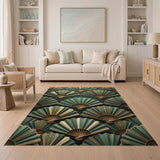 Art Deco Emerald Fan Green Area Rug