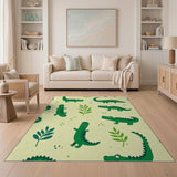 Green Kids Cartoon Playful Green Crocodile Cartoon Area Rug