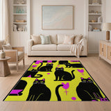 Multi-color and Patterns Playful Black Cats Yellow Area Rug