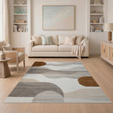 Abstract Wavy Layers Beige Area Rug