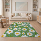 White Daisies on Green Area Rug