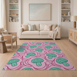 Playful Teal Mushroom Cartoon Area Rug