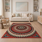 Bold Red Tribal Mandala Area Rug