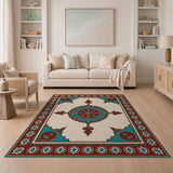 Teal Red Medallion Traditional Persian Rug