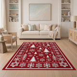 Festive Red Pine Tree Snowflake Area Rug