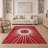 Radiant Red Sunburst Geometric Area Rug