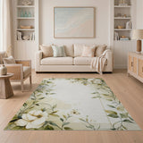 Elegant White Gardenia Greenery Watercolor Rug