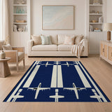 Navy Airplane Silhouette Geometric Area Rug