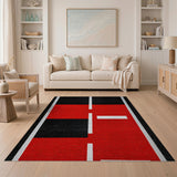 Modern Red Black Geometric Area Rug