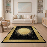 Golden Sunburst on Starry Black Area Rug