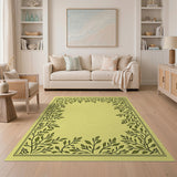 Vintage Green Leaf Border Area Rug