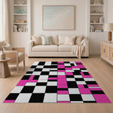Bold Pink Black White Geometric Area Rug