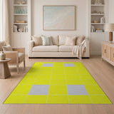 Vibrant Yellow Geometric Area Rug with Gray Squares