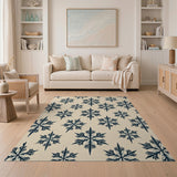 Navy Snowflake Pattern Beige Area Rug