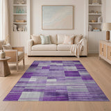 Purple Geometric Block Purple Area Rug