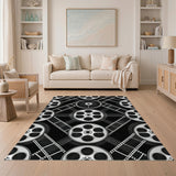 Black White Film Reel Geometric Area Rug
