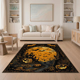 Haunted Halloween Castle Bats Pumpkins Rug