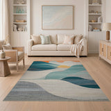 Teal Orange Abstract Wave Sunset Area Rug