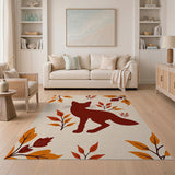 Autumn Fox Silhouette with Fall Leaves Area Rug