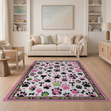 Kids Cartoon Playful Pink Paw Prints Bones Area Rug