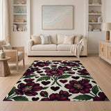 Purple Anemone Flowers Black Hearts Rug