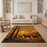Fiery Autumn Tree with Deer Silhouette Rug