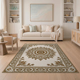 Beige Traditional Persian Sun Mandala Rug