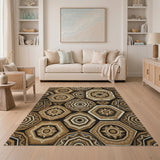 Brown Tan Heritage Tribal Geometric Hexagon Rug