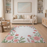 Pink Floral Blossom Border Rug
