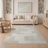 Beige Grey Geometric Patchwork Area Rug