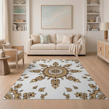 Beige and Neutral Elegant Beige Mandala Persian Area Rug