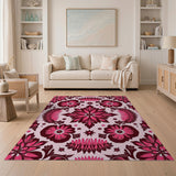 Vibrant Pink Floral Baroque Area Rug
