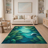 Teal Wave Palm Leaf Area Rug