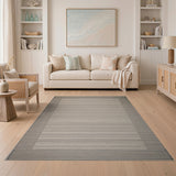 Beige Neutral Striped Area Rug with Gray Border