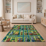 Multi-color and Patterns Vibrant Isometric Cityscape Area Rug