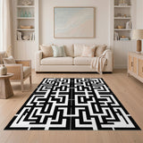 Black White Geometric Maze No. 11 Area Rug