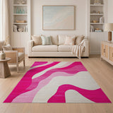 ODIKA Pink Wavy Abstract Washable Rug - Low Pile, Non-Slip, Pet & Kid Friendly Area Rug