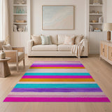 Vibrant Multi-Color Striped Shag Area Rug