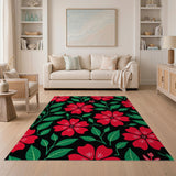 Floral Vintage Vibrant Red Hibiscus Floral Area Rug