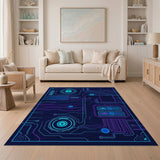 Geometric Modern Multi-color and Patterns Neon Cyber Circuit Geometric Area Rug