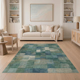 Blue and Teal Teal Blue Distressed Patchwork Area Rug