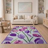Floral Vintage Purple Tulip Floral Area Rug
