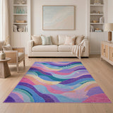 Vibrant Multi-Color Wavy Abstract Abstract Area Area Rug