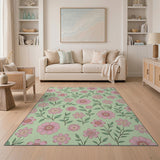 Blush Pink Floral Mint Green Area Rug