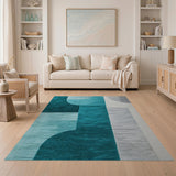 Geometric Modern Teal Grey Abstract Geometric Area Rug