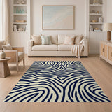 Bold Navy Zebra Wave Area Rug