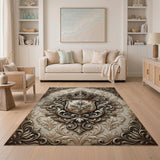 Ornate Gold Crown Shield Area Rug