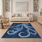 Stylized Blue Octopus Area Rug