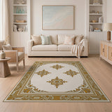 Ornate Gold Floral Cream Area Rug