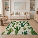 Whimsical Green Cacti Succulent Pattern Rug